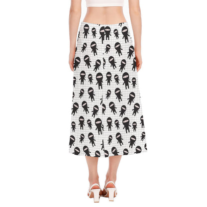 Cute Ninja Pattern Print Side Slit Midi Skirt