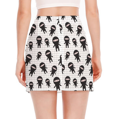 Cute Ninja Pattern Print Side Slit Mini Skirt