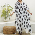 Cute Ninja Pattern Print Silk V-Neck Kaftan Dress