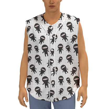 Cute Ninja Pattern Print Sleeveless Baseball Jersey