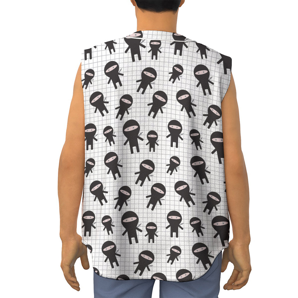 Cute Ninja Pattern Print Sleeveless Baseball Jersey