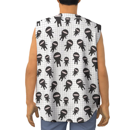 Cute Ninja Pattern Print Sleeveless Baseball Jersey