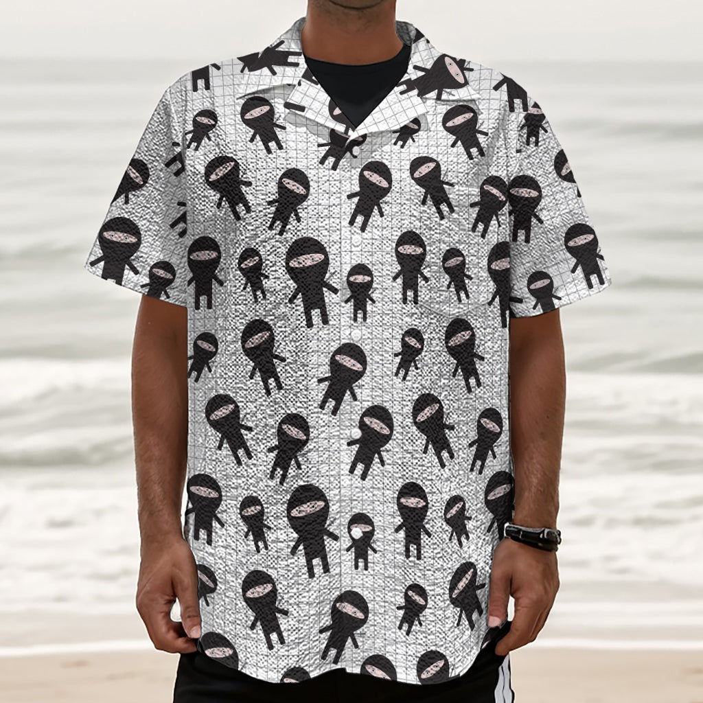 Cute Ninja Pattern Print Textured Short Sleeve Shirt