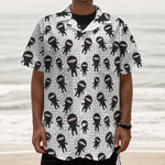 Cute Ninja Pattern Print Textured Short Sleeve Shirt