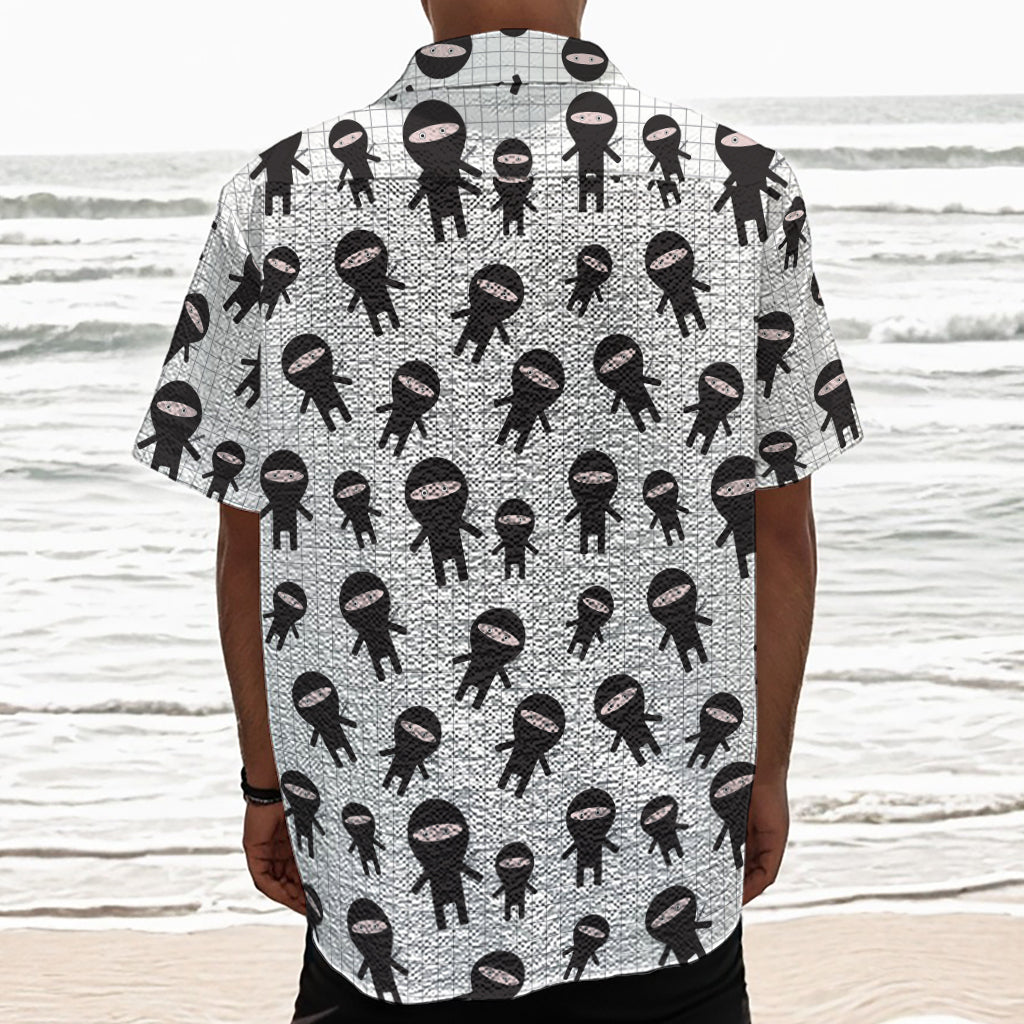 Cute Ninja Pattern Print Textured Short Sleeve Shirt