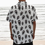 Cute Ninja Pattern Print Textured Short Sleeve Shirt
