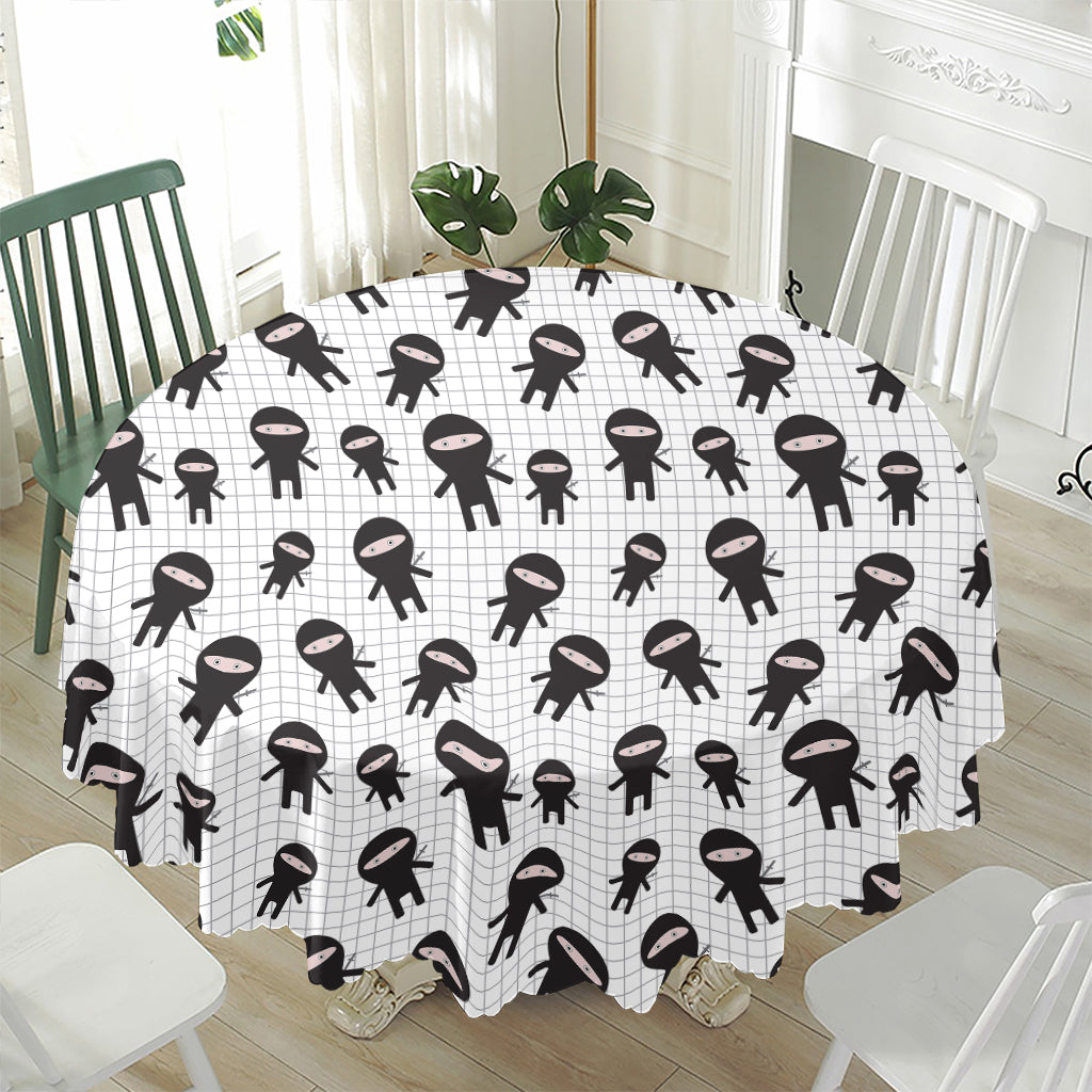 Cute Ninja Pattern Print Waterproof Round Tablecloth
