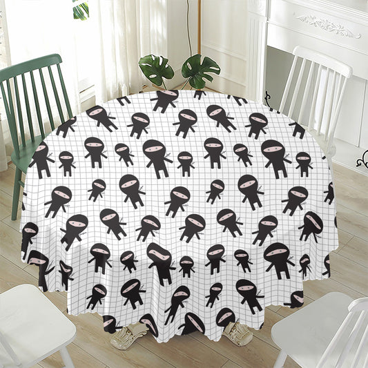 Cute Ninja Pattern Print Waterproof Round Tablecloth