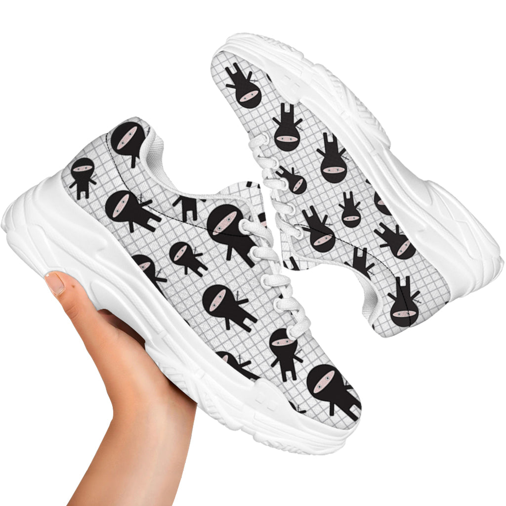 Cute Ninja Pattern Print White Chunky Shoes