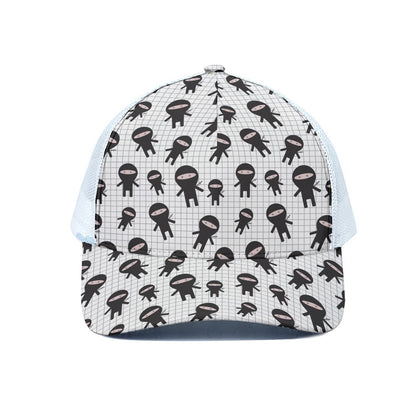 Cute Ninja Pattern Print White Mesh Trucker Cap