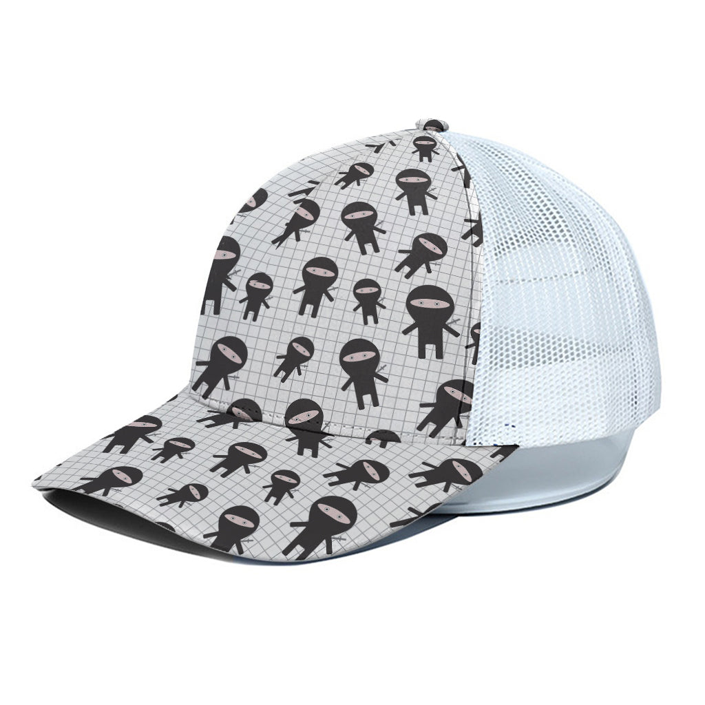 Cute Ninja Pattern Print White Mesh Trucker Cap