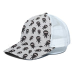 Cute Ninja Pattern Print White Mesh Trucker Cap