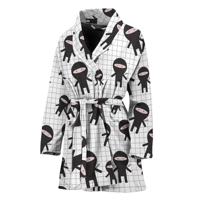 Cute Ninja Pattern Print Women's Bathrobe