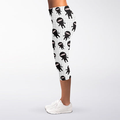 Cute Ninja Pattern Print Women's Capri Leggings