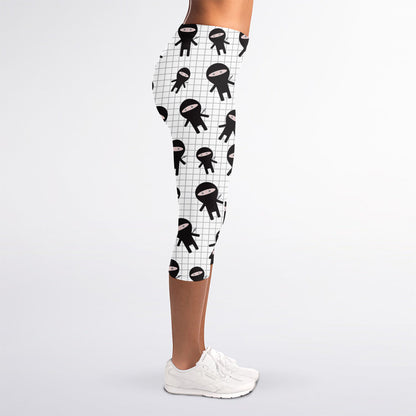 Cute Ninja Pattern Print Women's Capri Leggings