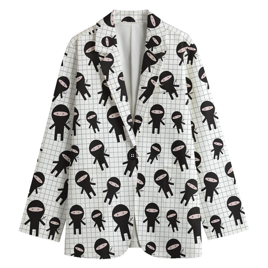 Cute Ninja Pattern Print Women's Cotton Blazer