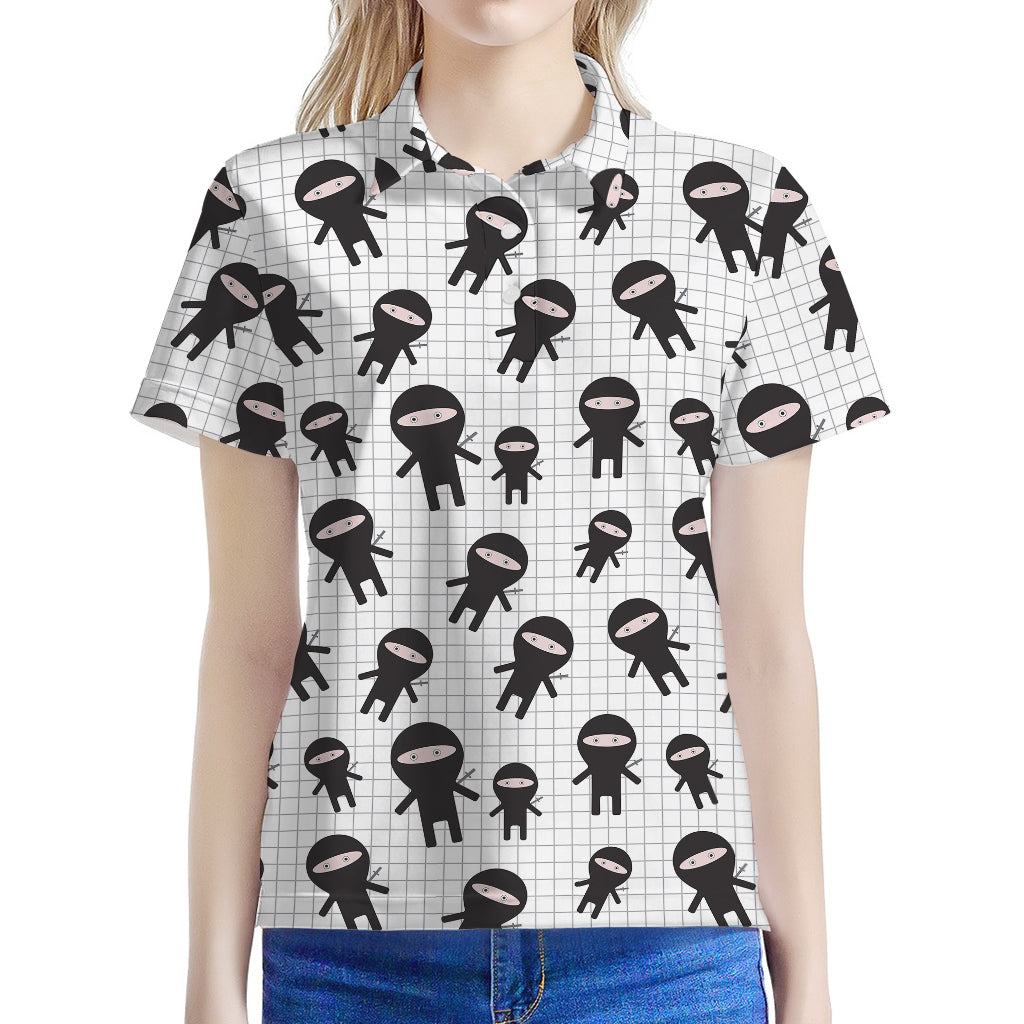Cute Ninja Pattern Print Women's Polo Shirt