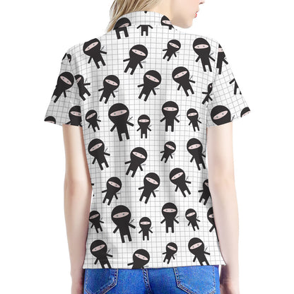 Cute Ninja Pattern Print Women's Polo Shirt
