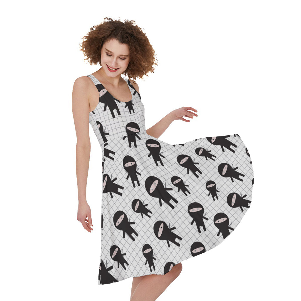 Cute Ninja Pattern Print Women's Sleeveless Dress