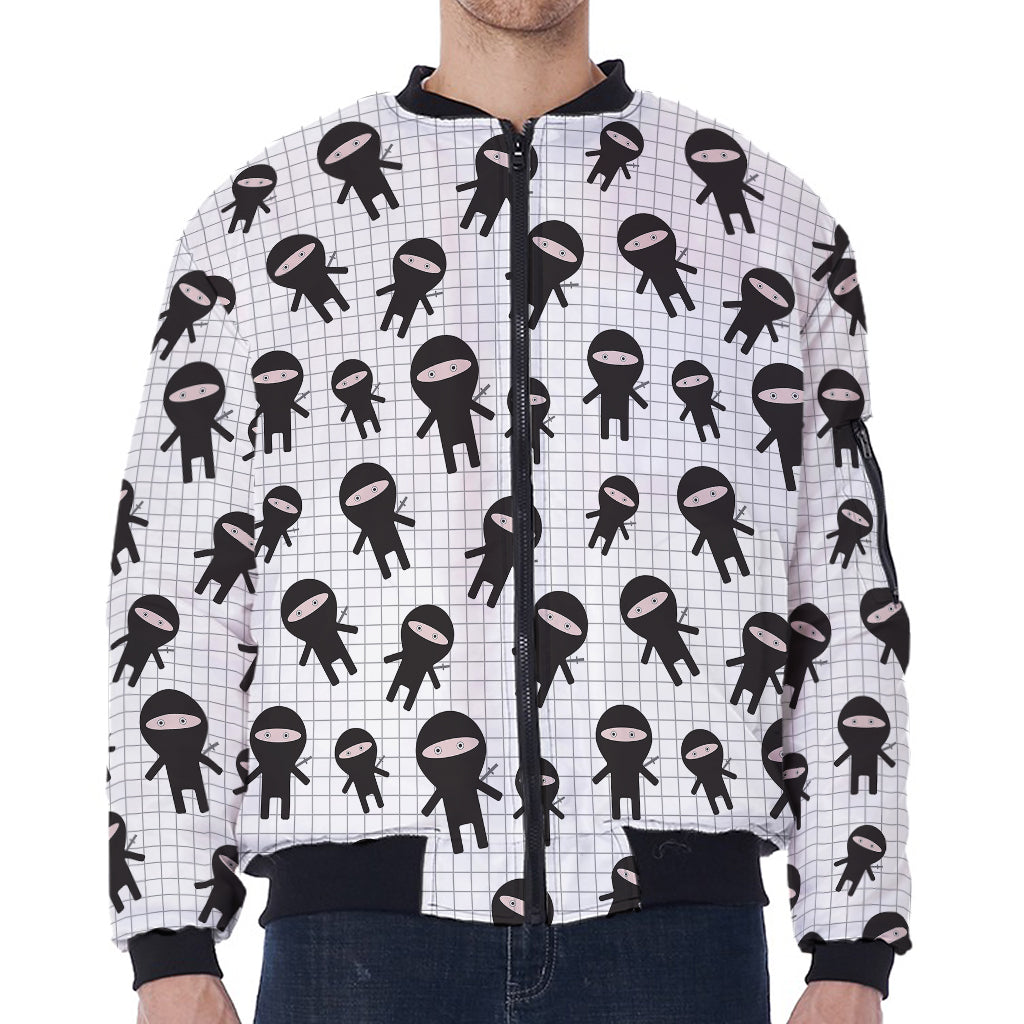 Cute Ninja Pattern Print Zip Sleeve Bomber Jacket