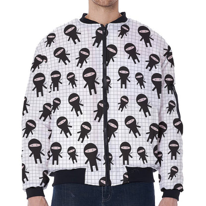 Cute Ninja Pattern Print Zip Sleeve Bomber Jacket