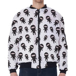 Cute Ninja Pattern Print Zip Sleeve Bomber Jacket