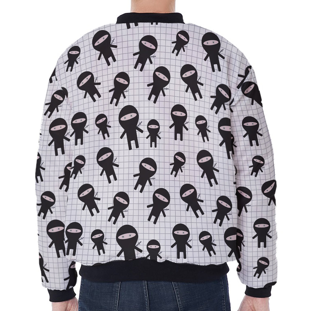Cute Ninja Pattern Print Zip Sleeve Bomber Jacket