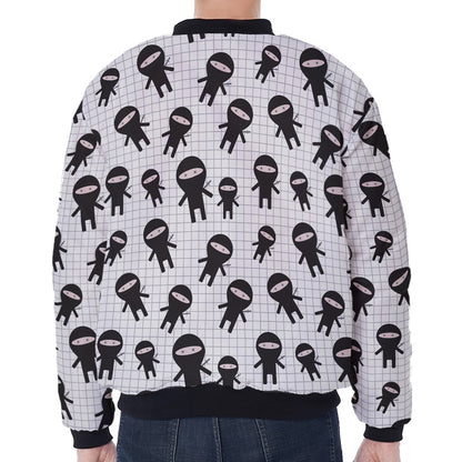 Cute Ninja Pattern Print Zip Sleeve Bomber Jacket