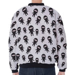 Cute Ninja Pattern Print Zip Sleeve Bomber Jacket