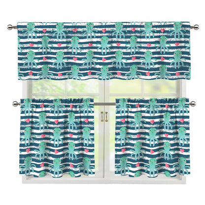 Cute Octopus Pattern Print 3 Piece Kitchen Curtains