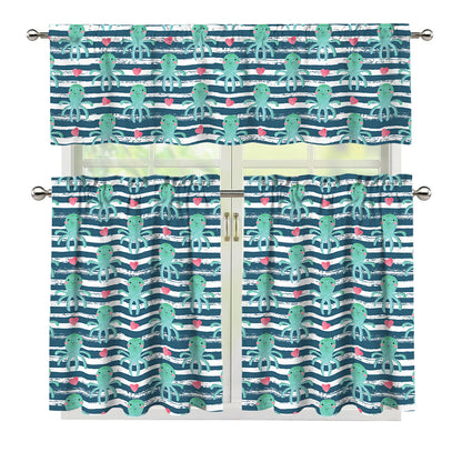 Cute Octopus Pattern Print 3 Piece Kitchen Curtains