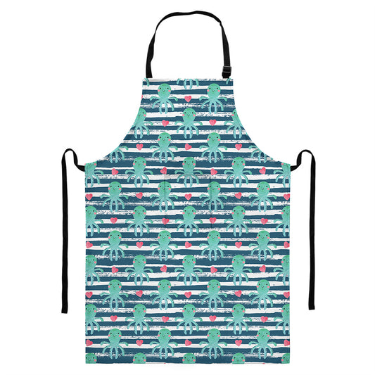 Cute Octopus Pattern Print Bib Apron With Pocket