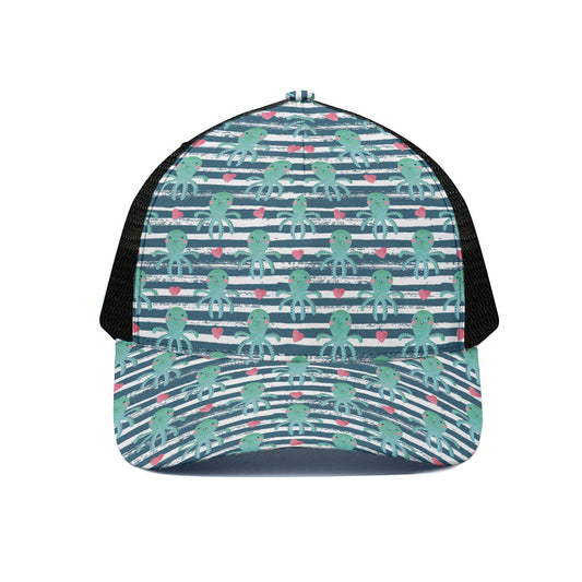Cute Octopus Pattern Print Black Mesh Trucker Cap