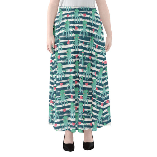 Cute Octopus Pattern Print Chiffon Maxi Skirt