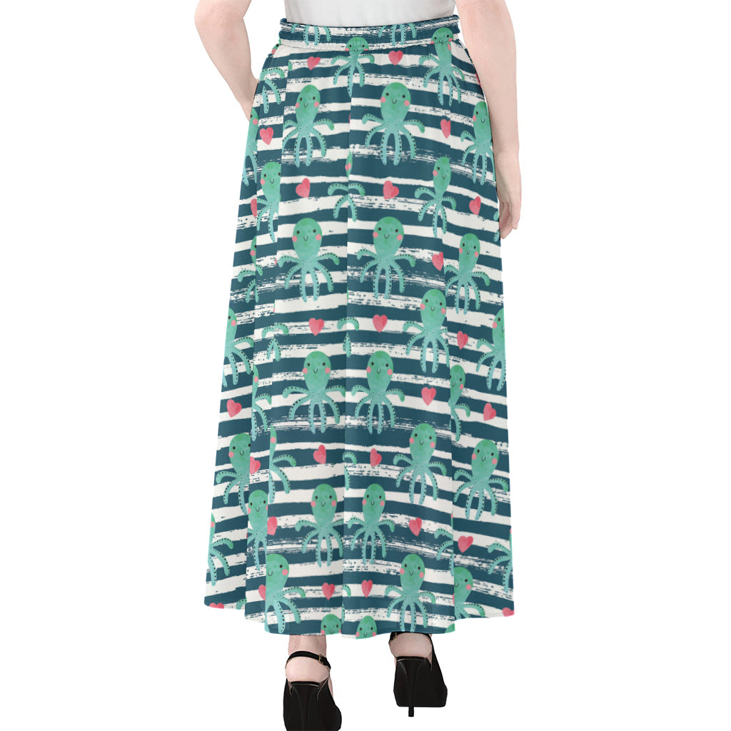 Cute Octopus Pattern Print Chiffon Maxi Skirt