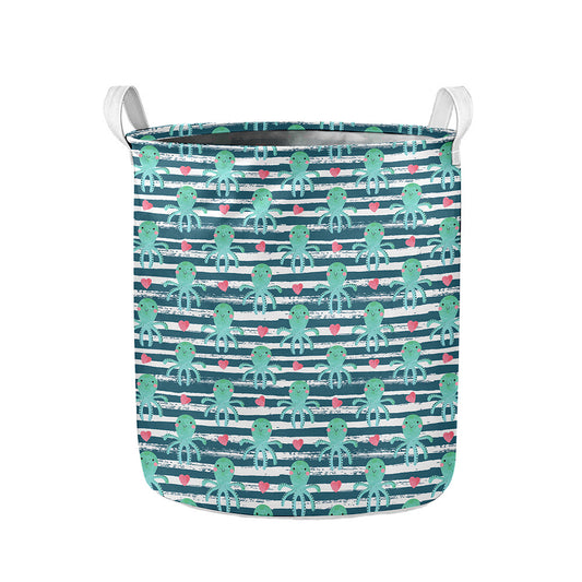 Cute Octopus Pattern Print Collapsible Laundry Basket