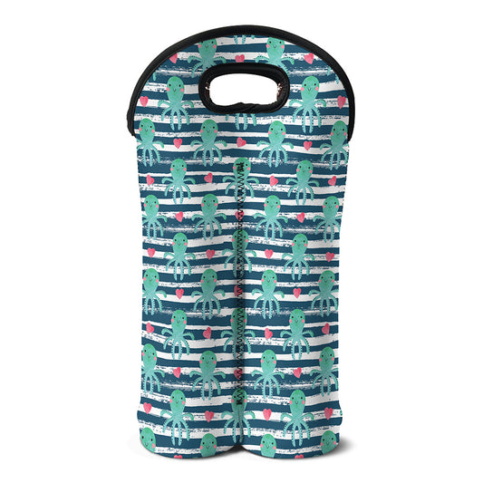 Cute Octopus Pattern Print Double Neoprene Wine Tote