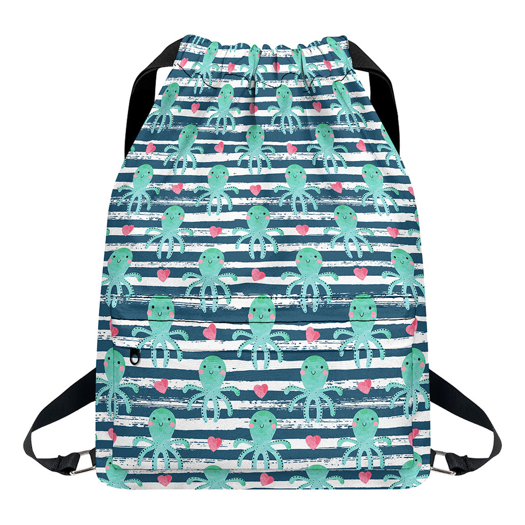 Cute Octopus Pattern Print Drawstring Backpack