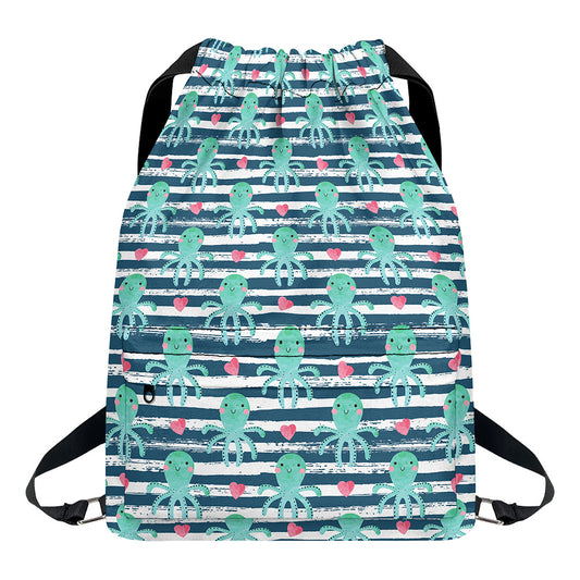 Cute Octopus Pattern Print Drawstring Backpack