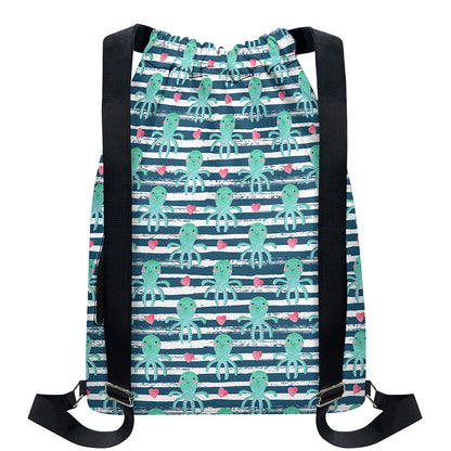 Cute Octopus Pattern Print Drawstring Backpack