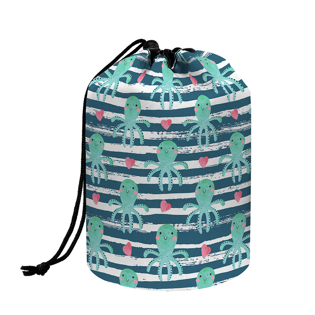 Cute Octopus Pattern Print Drawstring Makeup Bag