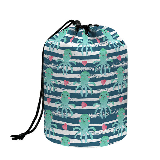 Cute Octopus Pattern Print Drawstring Makeup Bag