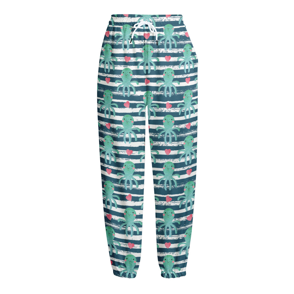 Cute Octopus Pattern Print Fleece Lined Knit Pants