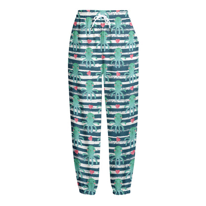 Cute Octopus Pattern Print Fleece Lined Knit Pants