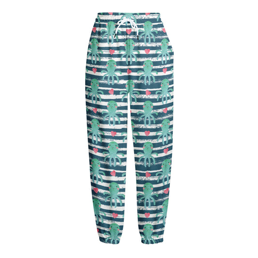 Cute Octopus Pattern Print Fleece Lined Knit Pants