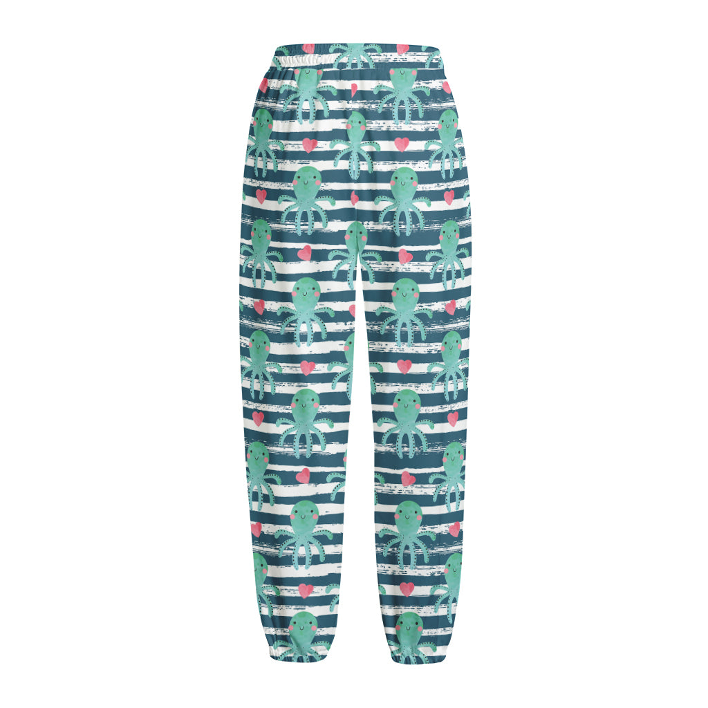 Cute Octopus Pattern Print Fleece Lined Knit Pants