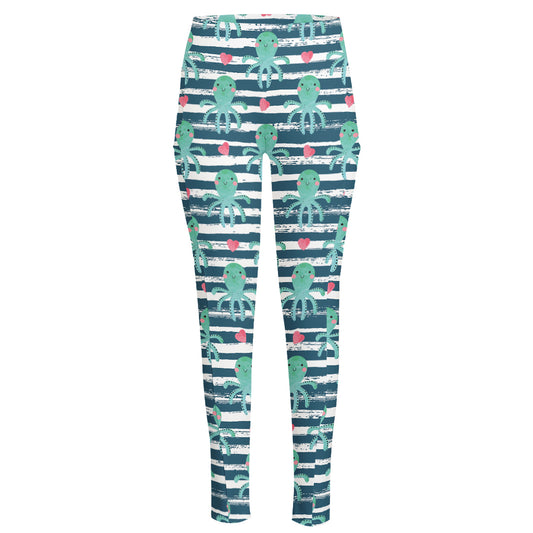 Cute Octopus Pattern Print High-Waisted Pocket Leggings