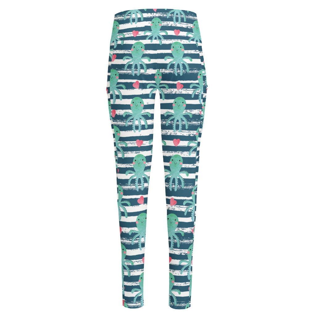 Cute Octopus Pattern Print High-Waisted Pocket Leggings