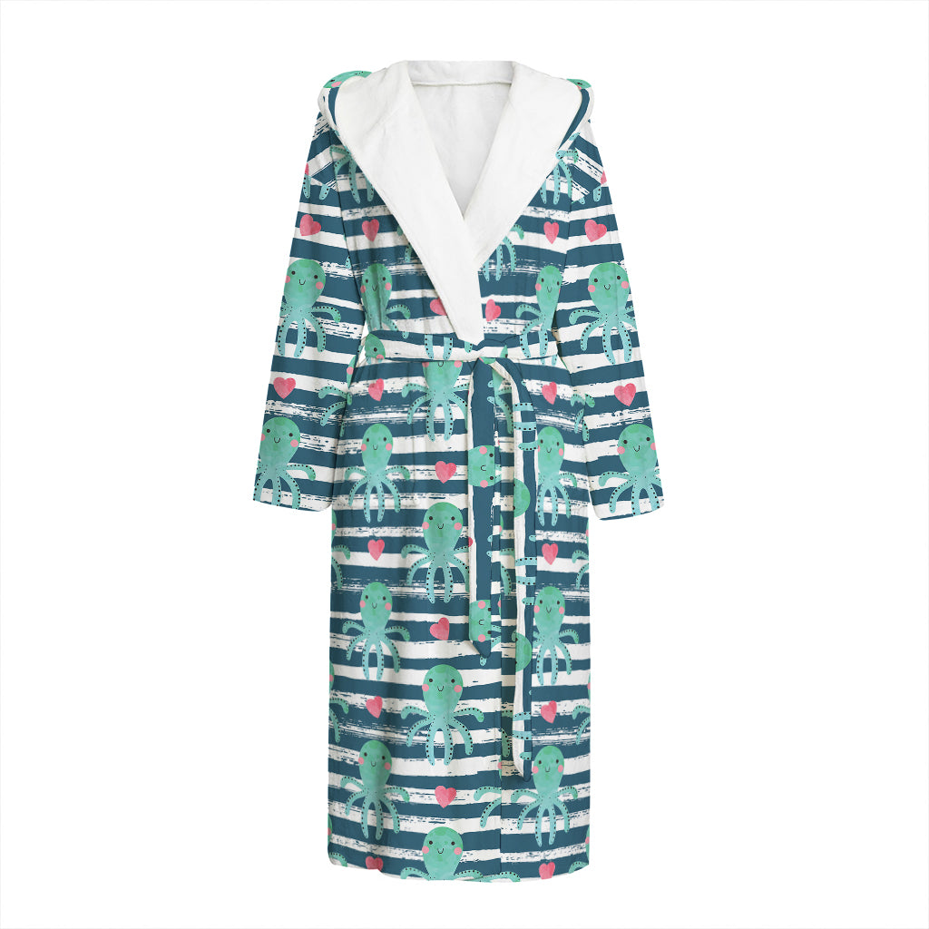 Cute Octopus Pattern Print Hooded Bathrobe