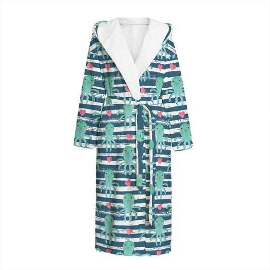 Cute Octopus Pattern Print Hooded Bathrobe
